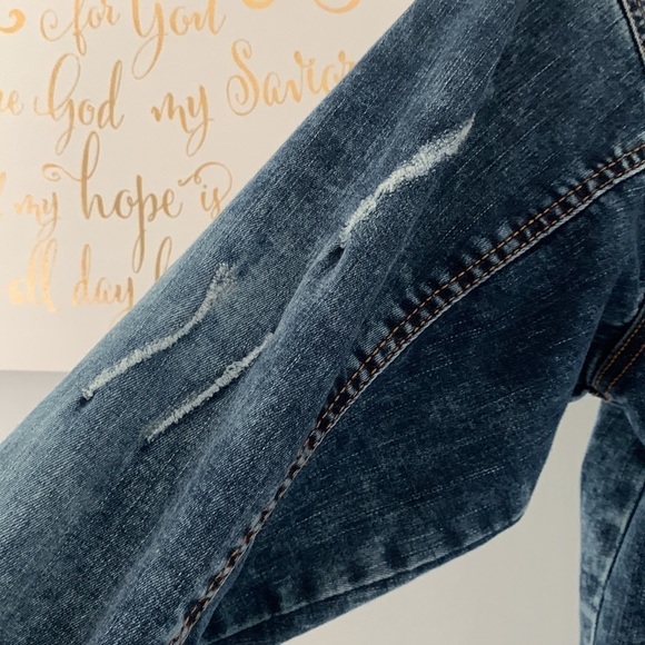 FWRD denim jean jacket size Small Sherpa‎ collar distressed buttons fly stretchy - Picture 10 of 16